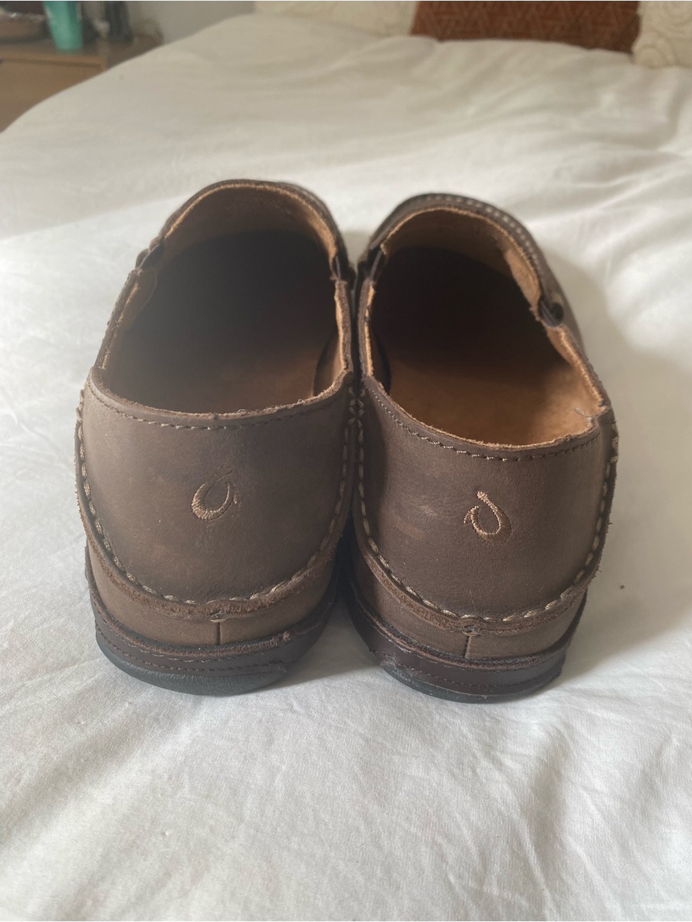 OluKai Dark Brown Leather Slip-On Loafers - Picture 4 of 8